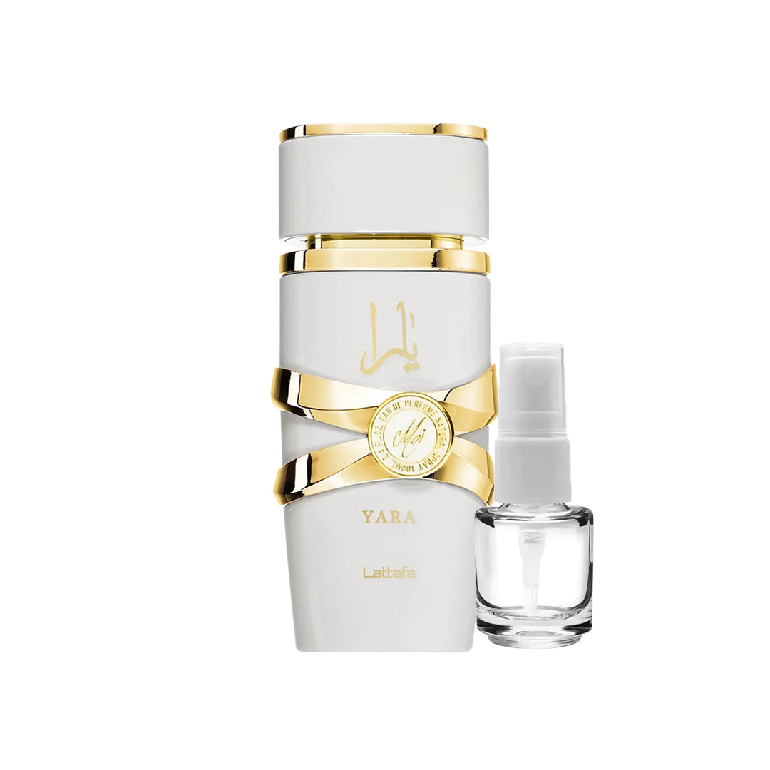 Combo Sedução - Yara Moi Lattafa | Tharwah Gold Lattafa | Amnia Al Wataniah (3 Decants de 5ml cada)